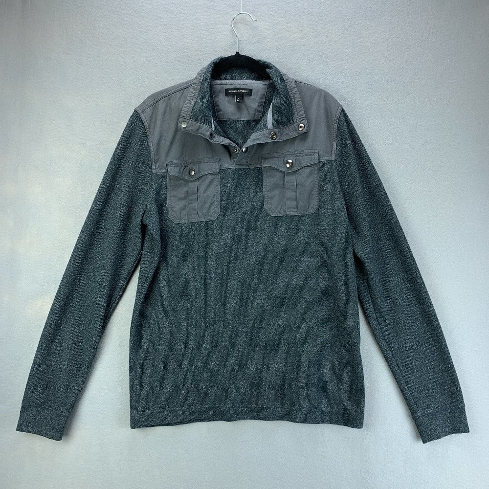 **SOLD**Banana Republic Mens Shirt Large Gray Long Sleeve Thermal Snap Pockets - Picture 1 of 12